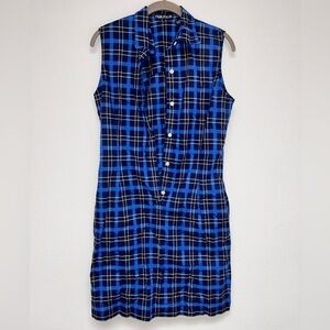 Nautica Blue Yellow Flannel Print Sleeveless Button Down Shirt Dress 10 NWOT​​